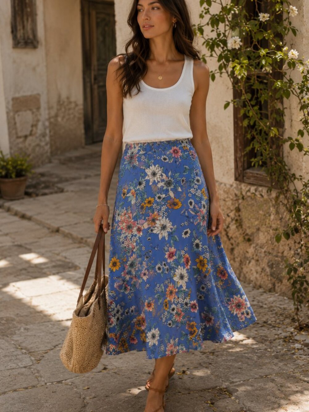 B.O.G Collective Blue Floral Midi Skirt Size XS